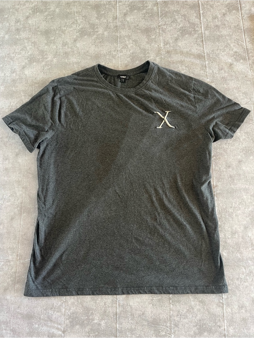 Express Men's Charcoal Crew Neck Short-Sleeve Tee with Embroidered Logo